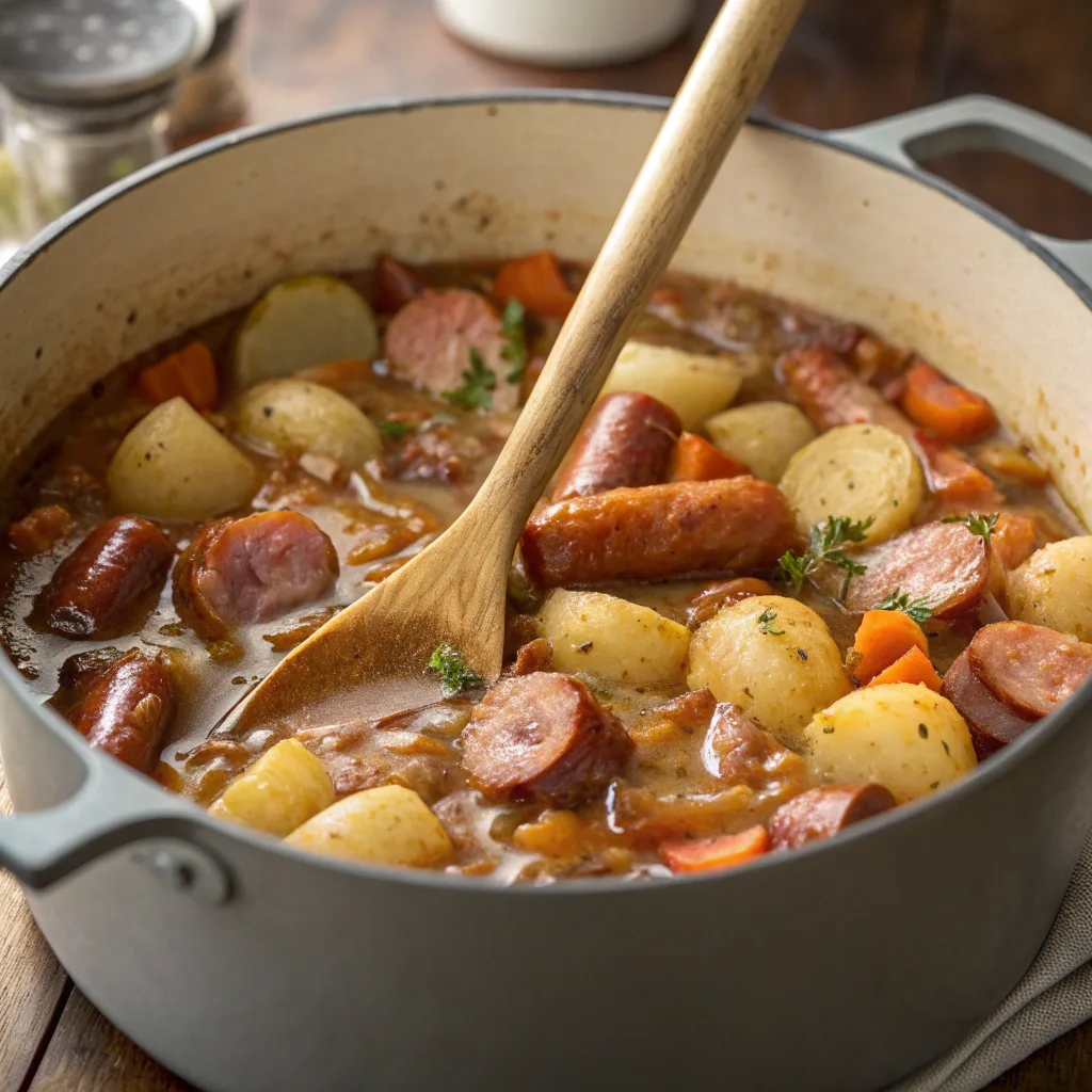 Cooking Dublin Coddle in pot