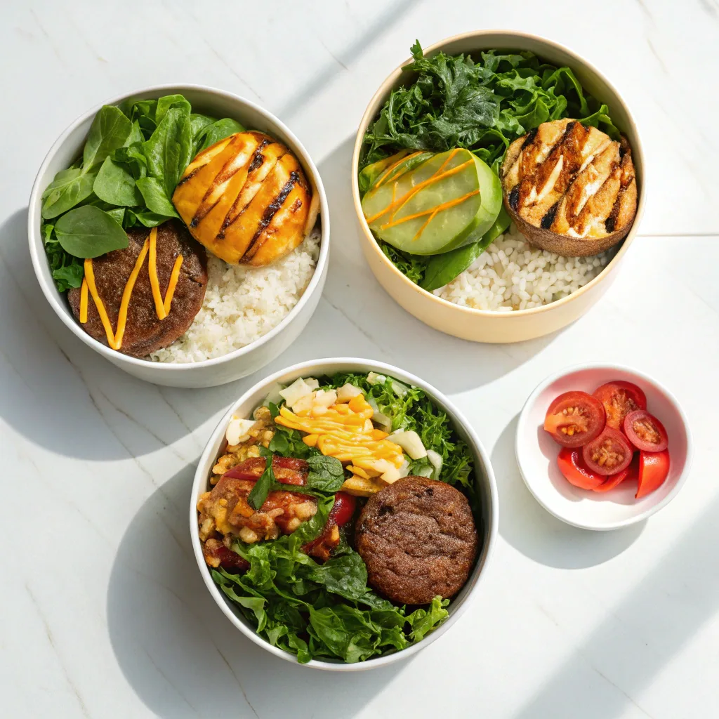 Burger Bowls with Potatoes or Rice – Hearty & Healthy 11 Three burger bowl variations