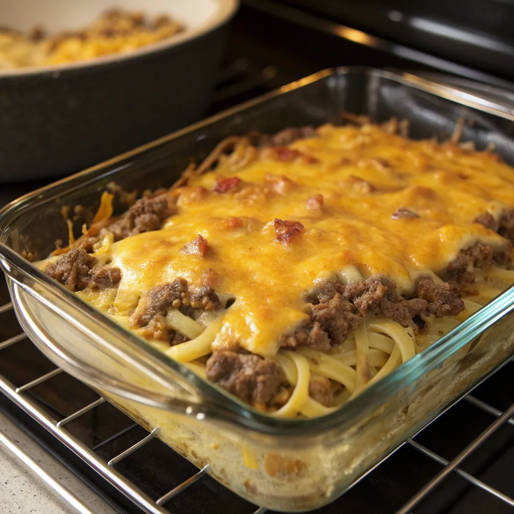 Baking hamburger supreme casserole in oven