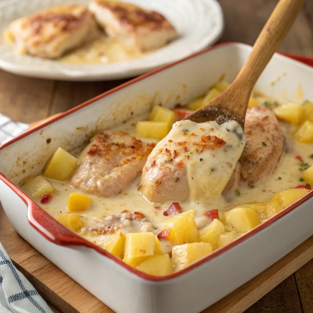 Malibu Chicken baking in dish