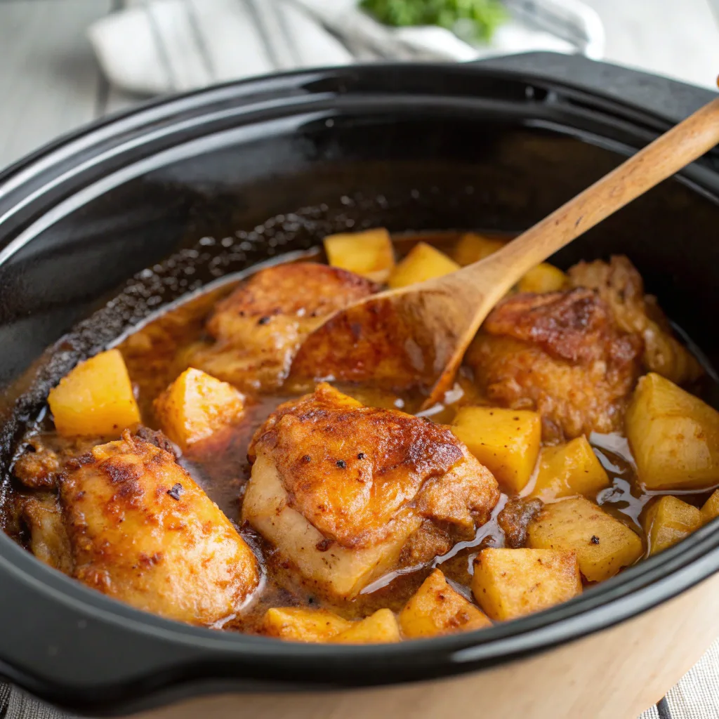 Sweet Hawaiian Crockpot Chicken – Easy & Flavorful Dinner Recipe 10 Mid-cooking Sweet Hawaiian Crockpot Chicken in crockpot
