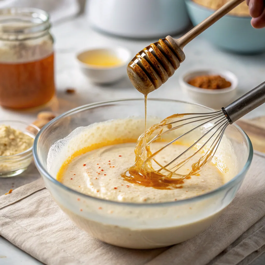 Mixing Hot Honey Ranch sauce