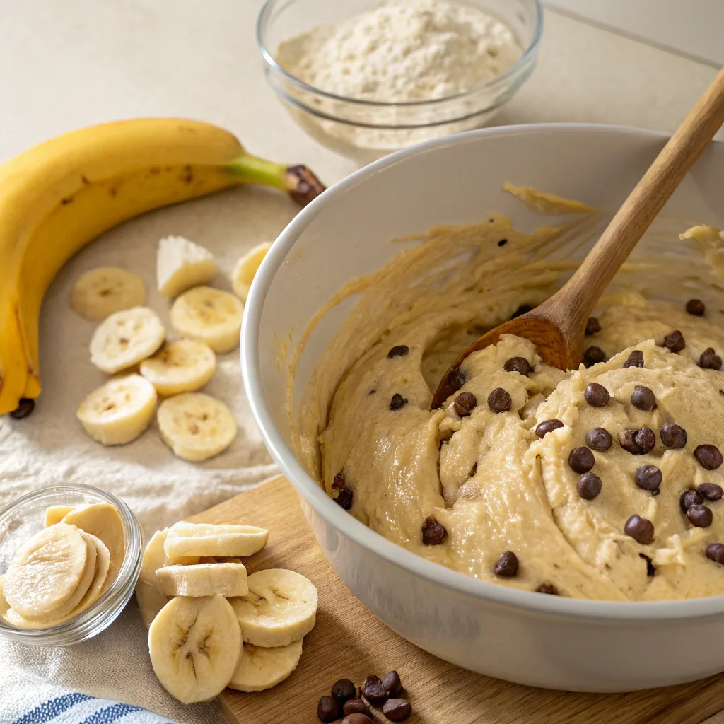 Banana Bonanza cake batter in mixing bowl