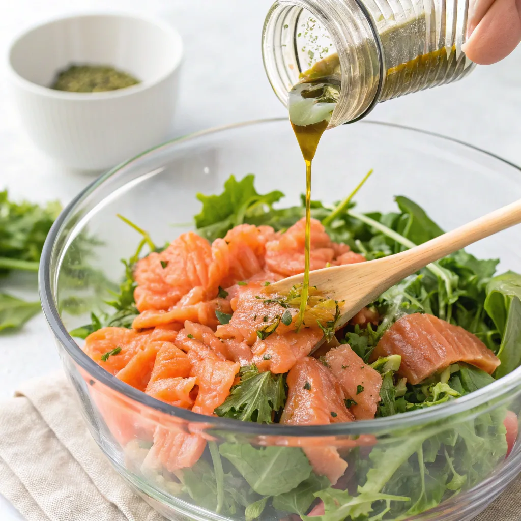 Assembling salmon salad