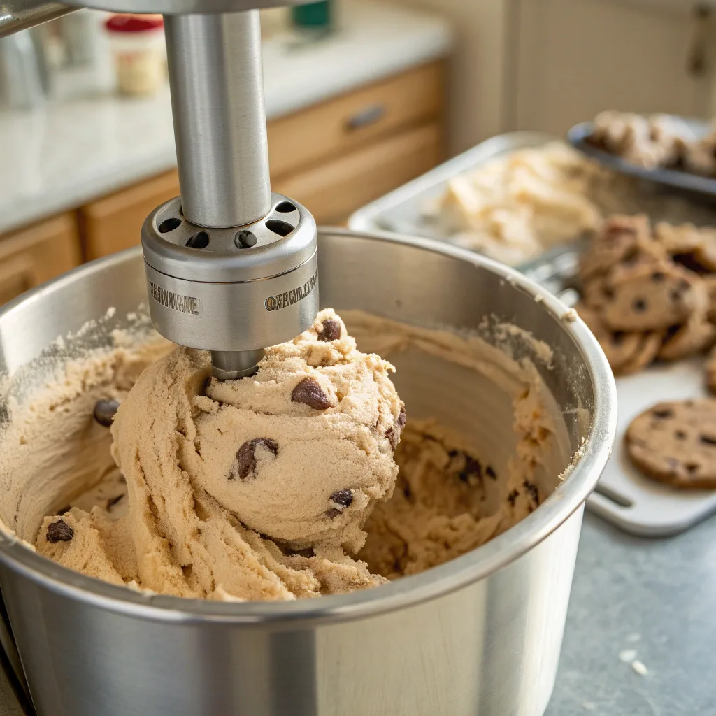 Churning chocolate chip cookie dough ice cream