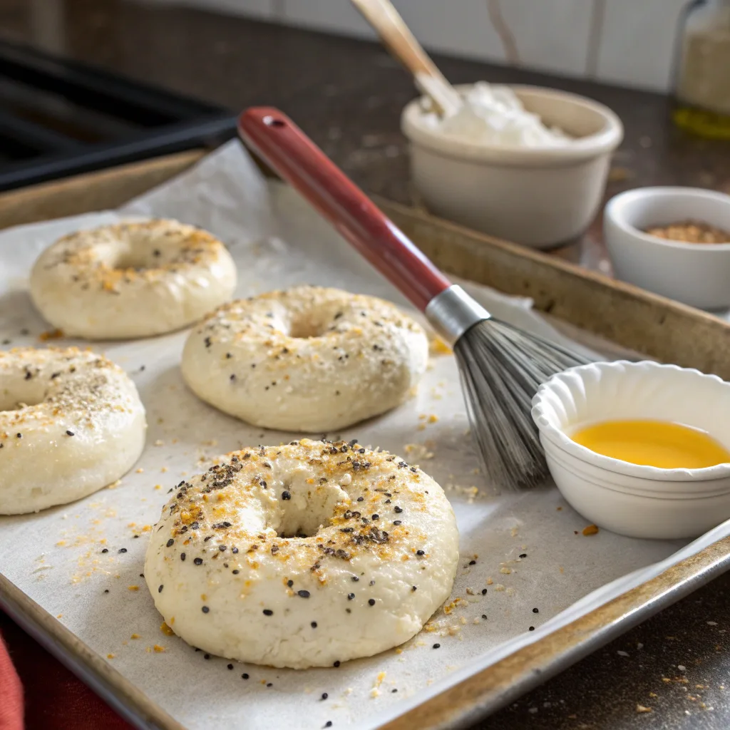 Cottage Cheese Bagel Recipe – Soft, Chewy & Healthy 10 Baking cottage cheese bagels on tray