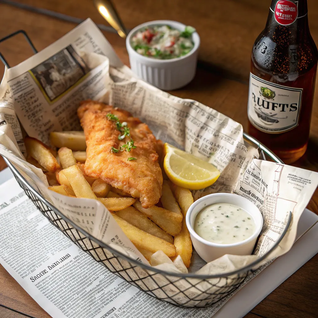 Fish and Chips Recipe – Crispy, Golden & Easy to Make 11 Pub-style fish and chips in basket