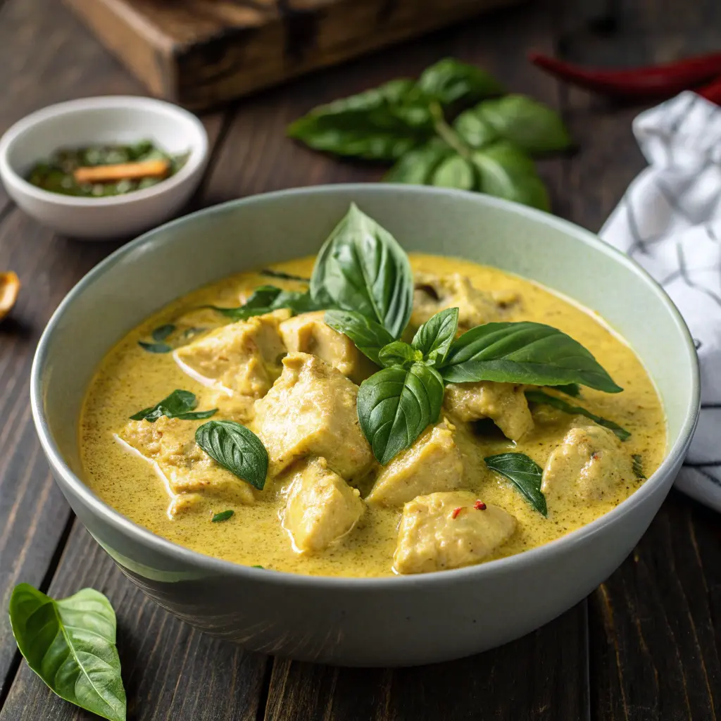 Basil Chicken Coconut Curry in bowl
