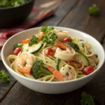 Shrimp Pasta Primavera Recipe – Quick, Easy, and Flavorful Dinner 9 Shrimp pasta primavera served in white bowl