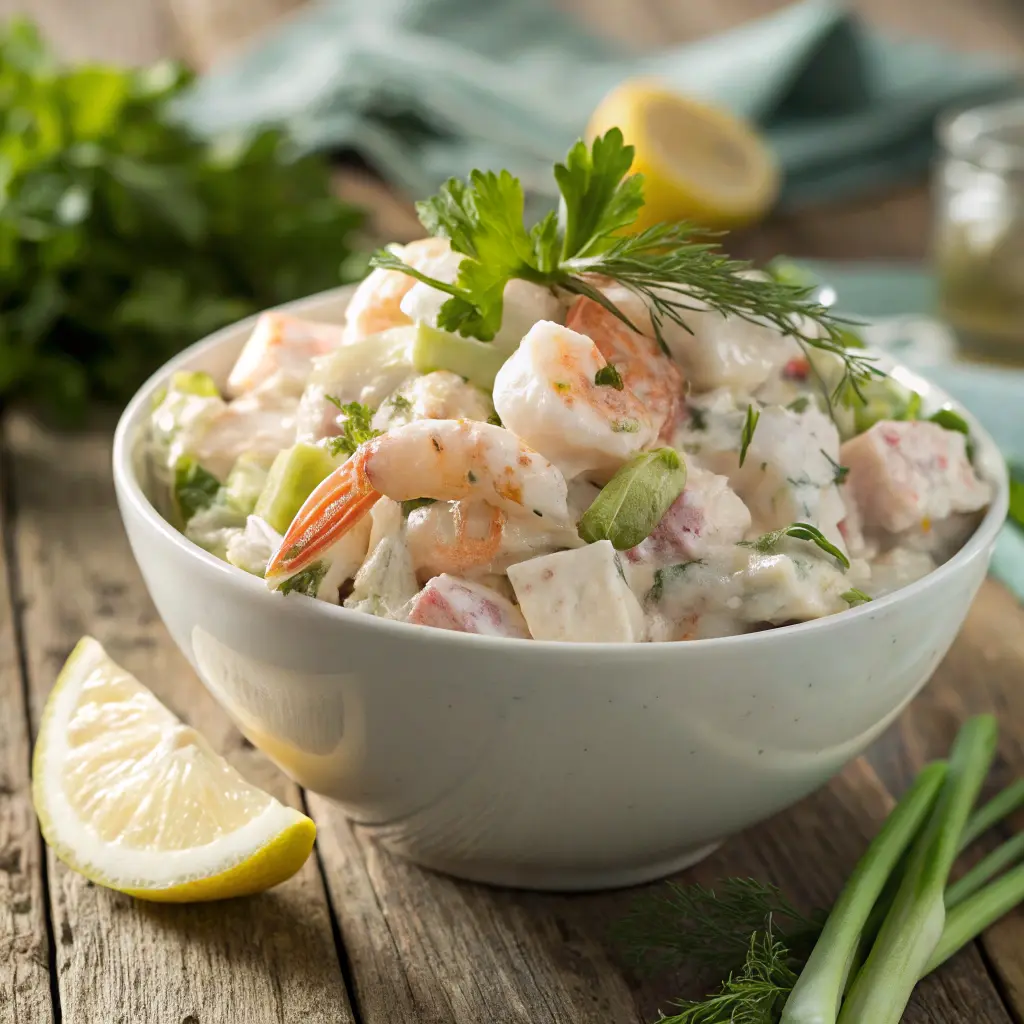Classic seafood salad with shrimp and crab