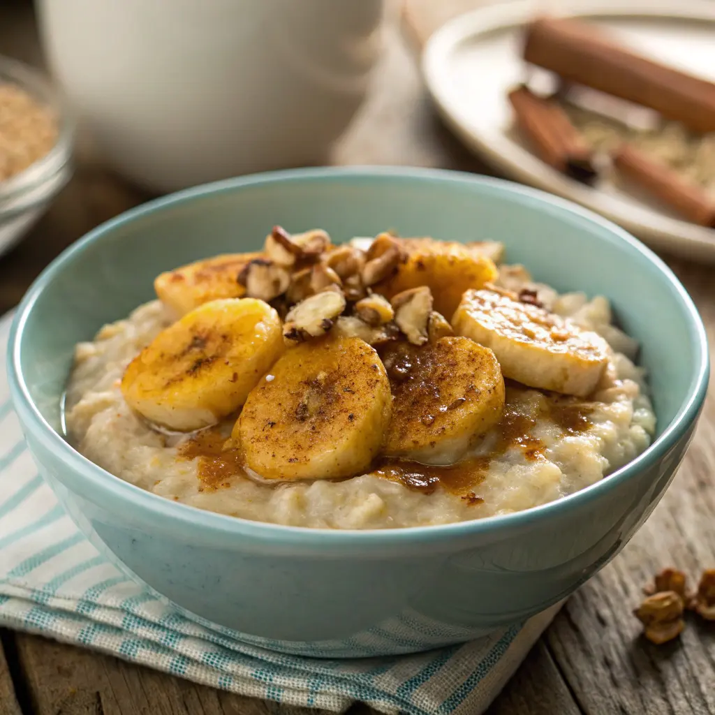 Caramelized banana oatmeal with nuts