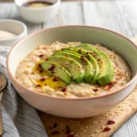 Savory Avocado Oatmeal Healthy Breakfast Bowl 9 Savory avocado oatmeal with egg