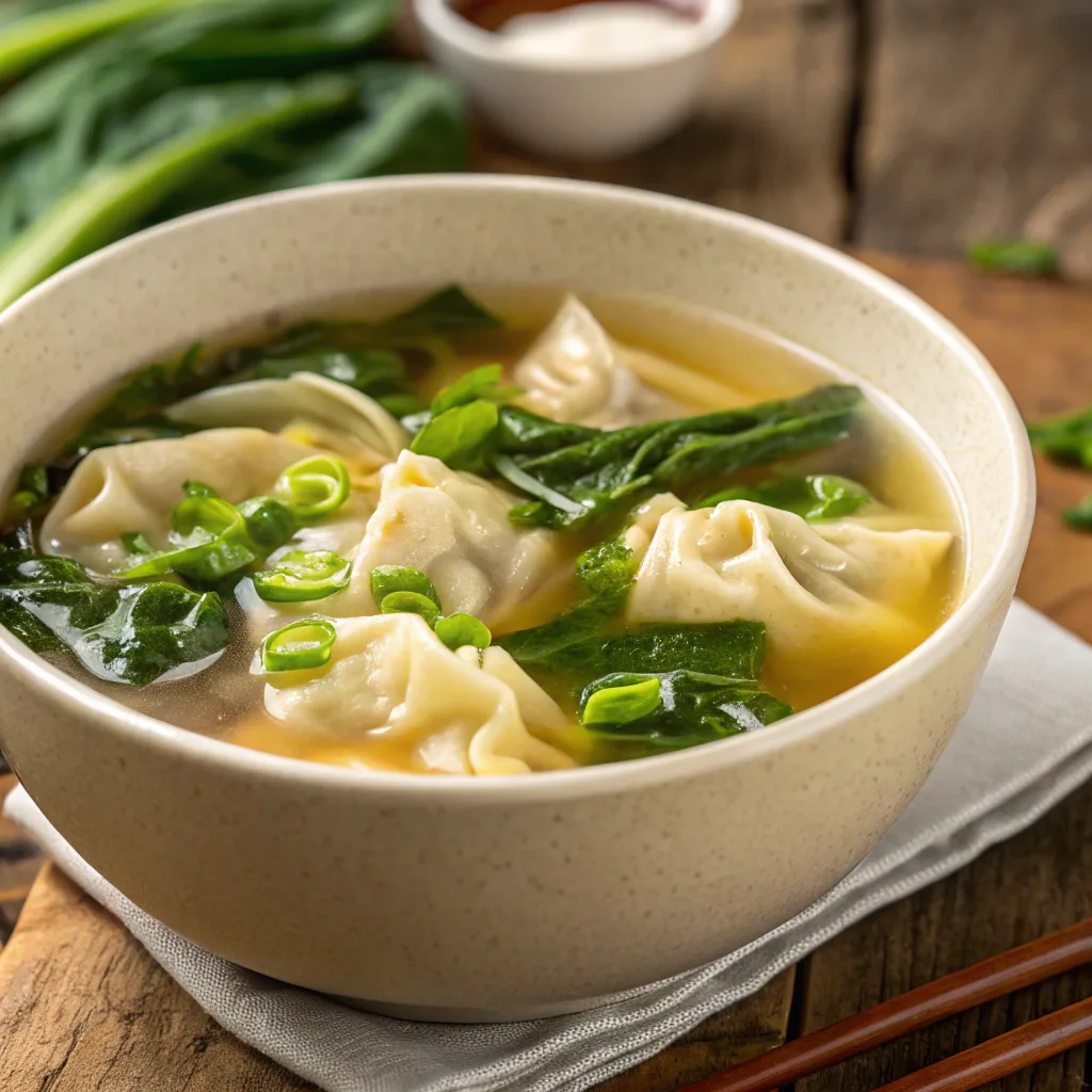 Homemade wonton soup with dumplings