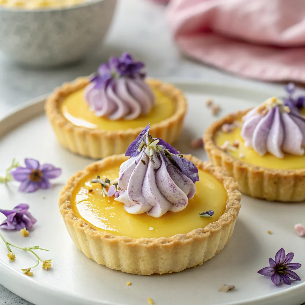 Mini Lemon Tart with Lilac Meringue