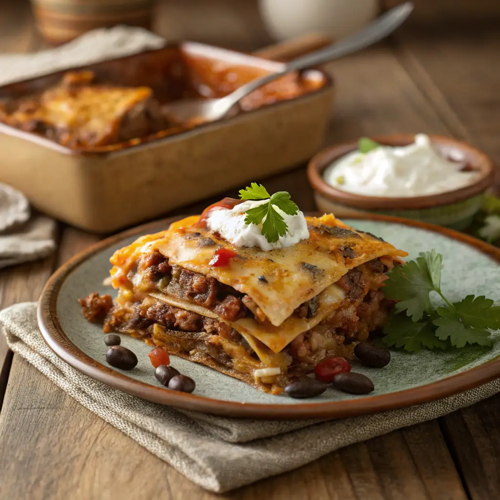 Mexican casserole with beef and cheese