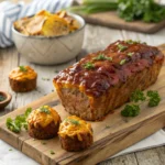 BBQ Bacon Cheddar Meatloaf – Ultimate Savory Flavor 9 Sliced BBQ cheddar meatloaf with melted cheese