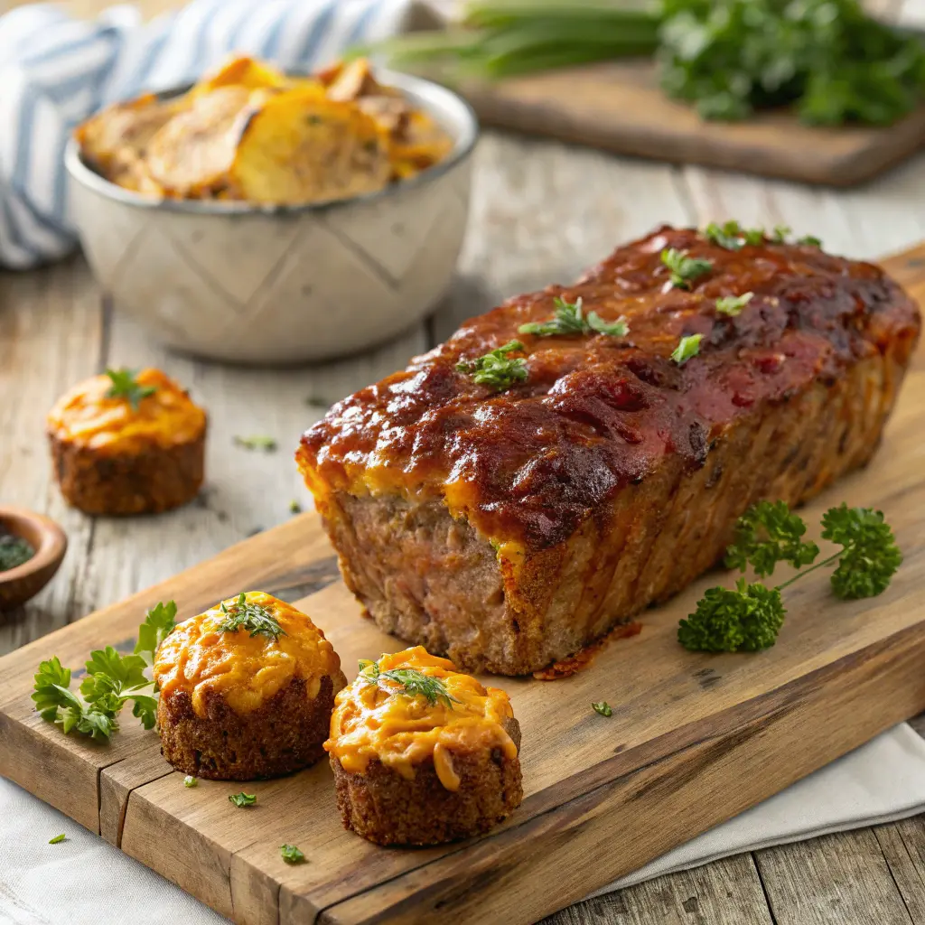 Sliced BBQ cheddar meatloaf with melted cheese