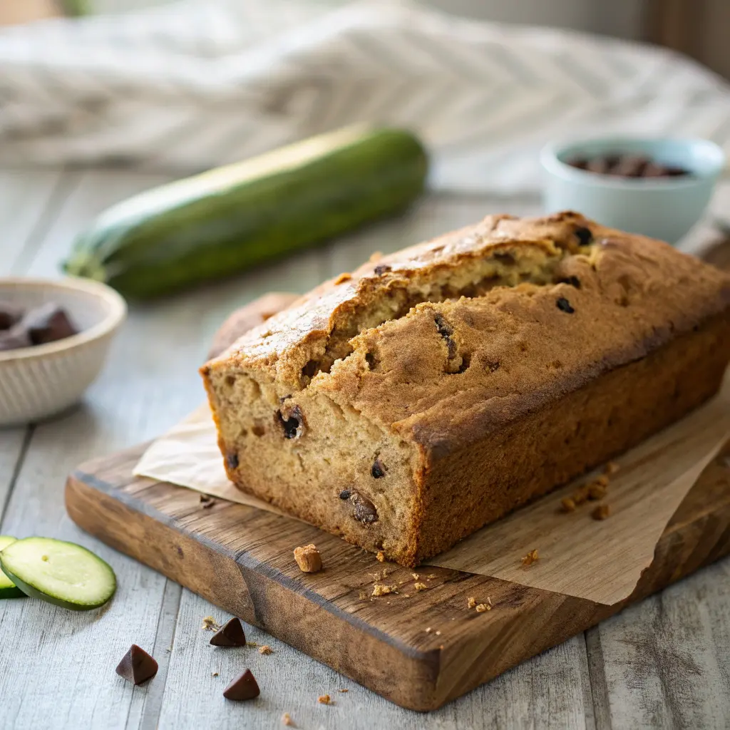 Slice of gluten free zucchini bread with chocolate chips