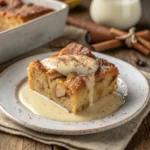 Slice of Irish Bread Pudding with custard sauce