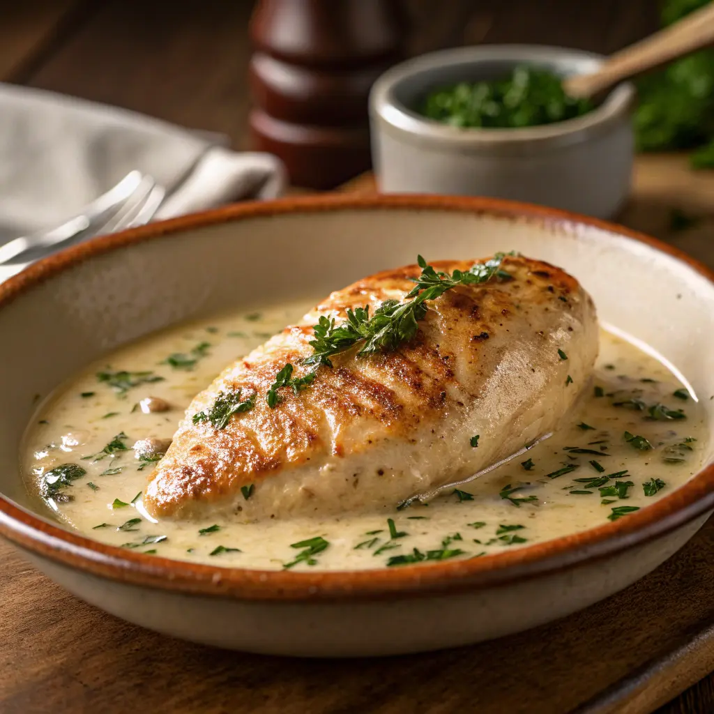 Irish chicken whiskey cream sauce close up