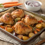 Juicy roasted chicken thighs with vegetables