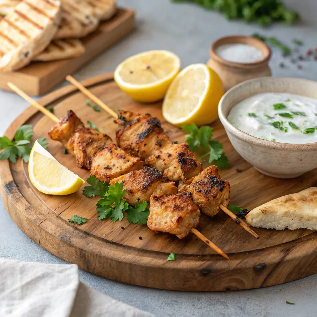 Succulent shish tawook skewers on platter