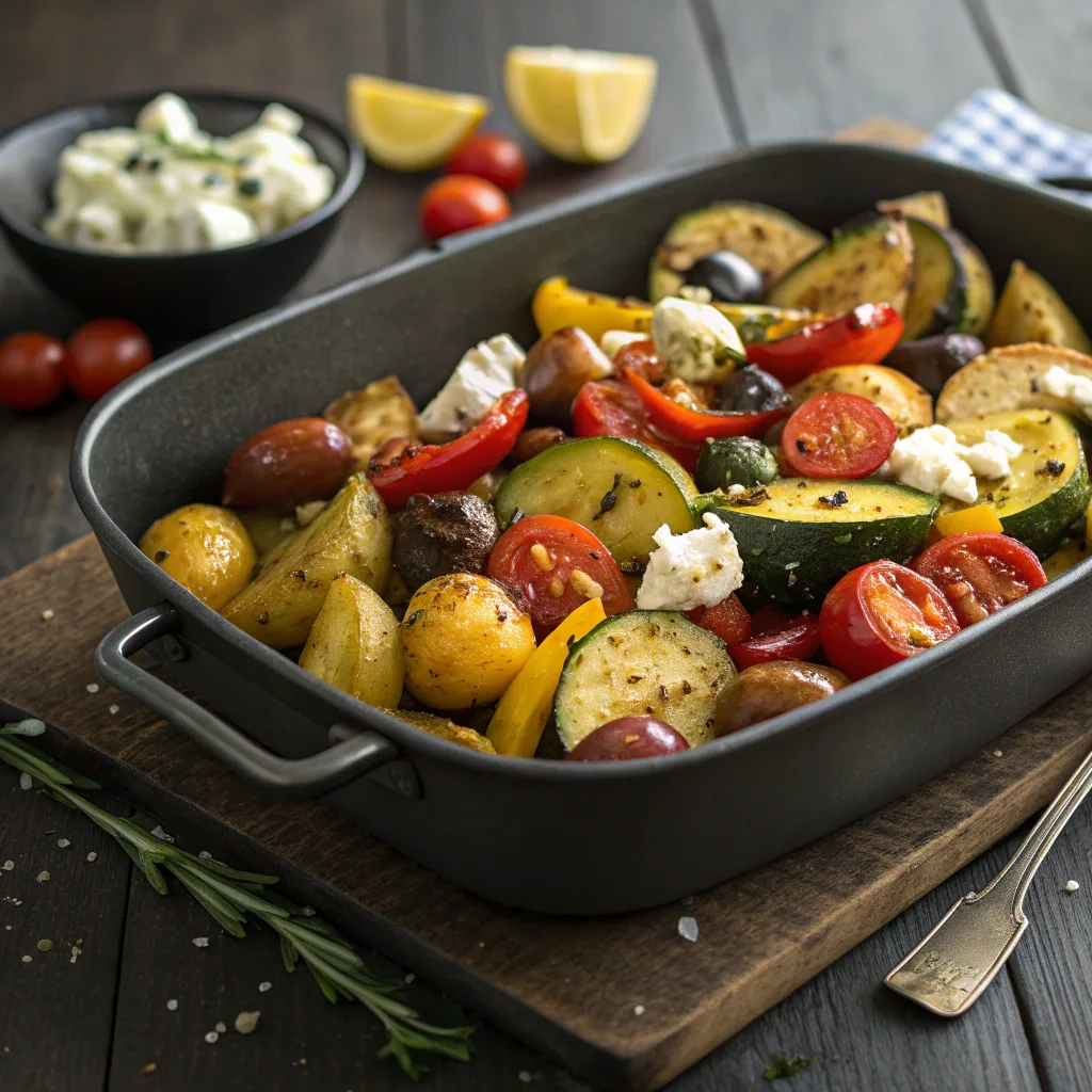 Roasted One Pan Greek Vegetables with feta