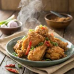 Salt and Pepper Chicken Air Fryer Recipe – Healthy & Crispy 9 Crispy salt and pepper chicken garnished with chili and green onions