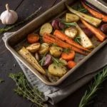 Herb-roasted root vegetables close-up