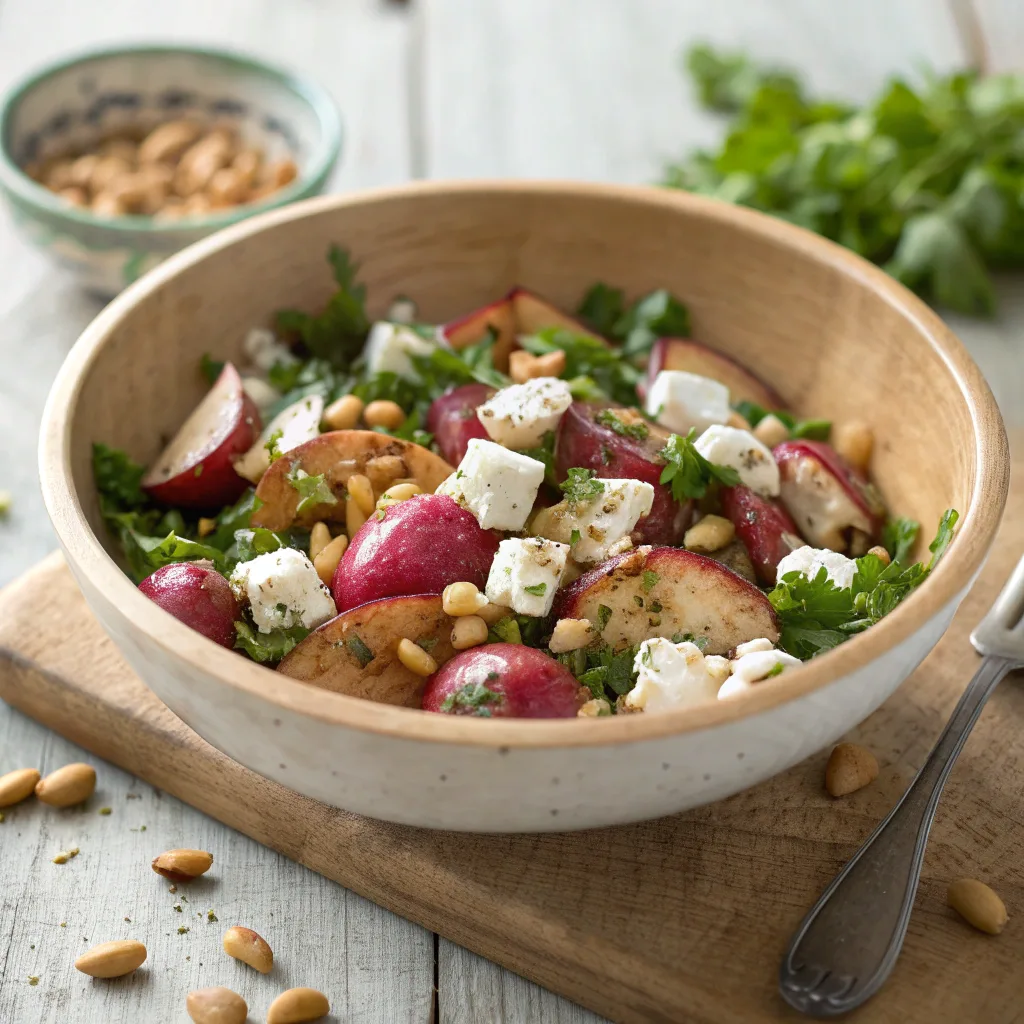 Roasted Radish and Feta Salad in bowl