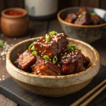 Quick Slow Cooker Korean Beef Short Ribs – Fall-Off-The-Bone Tender 9 Slow cooker Korean beef short ribs coated in sticky sauce