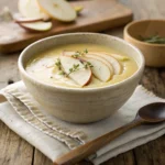 Easy pear potato soup in a rustic bowl