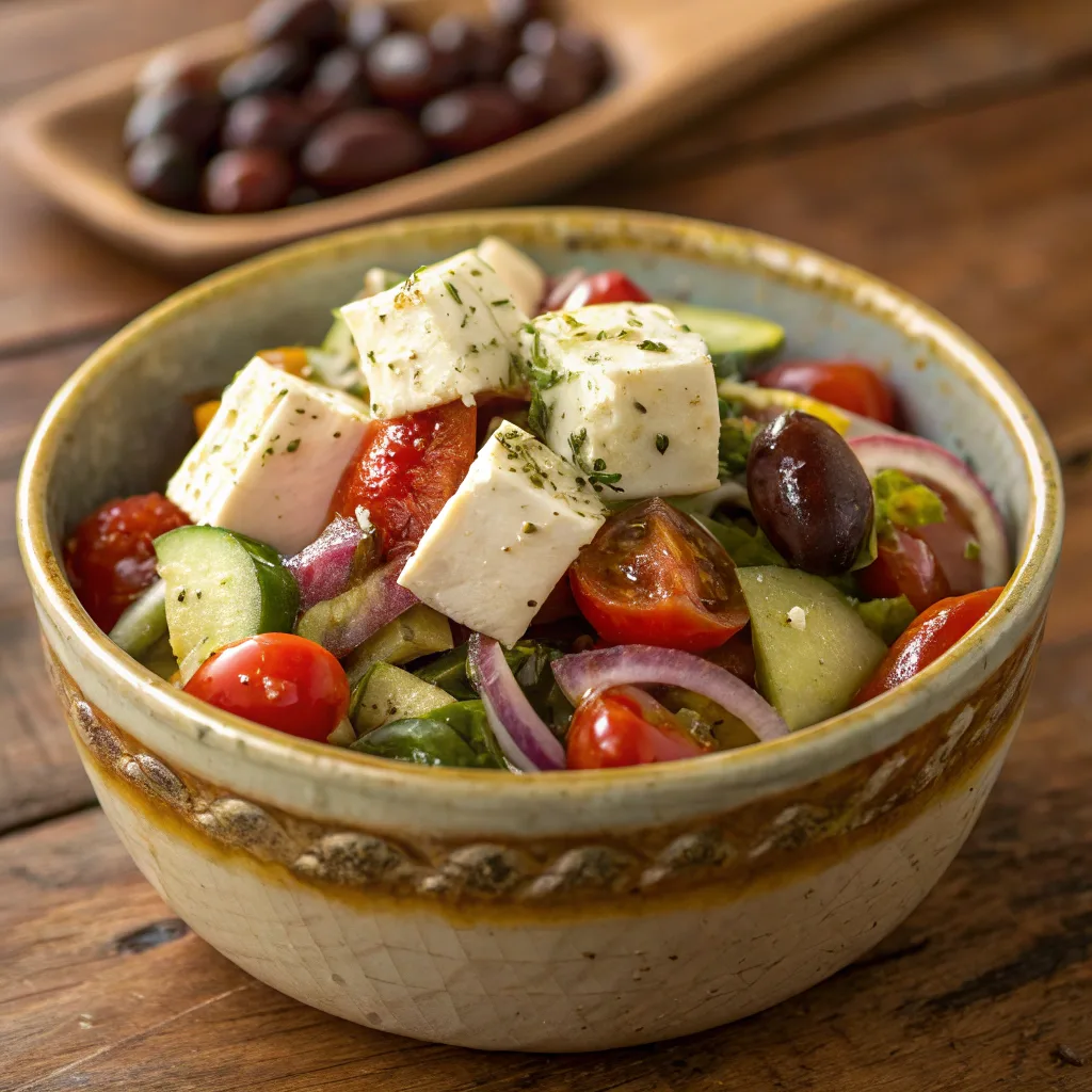Horiatiki Village Pasta Salad with feta and olives
