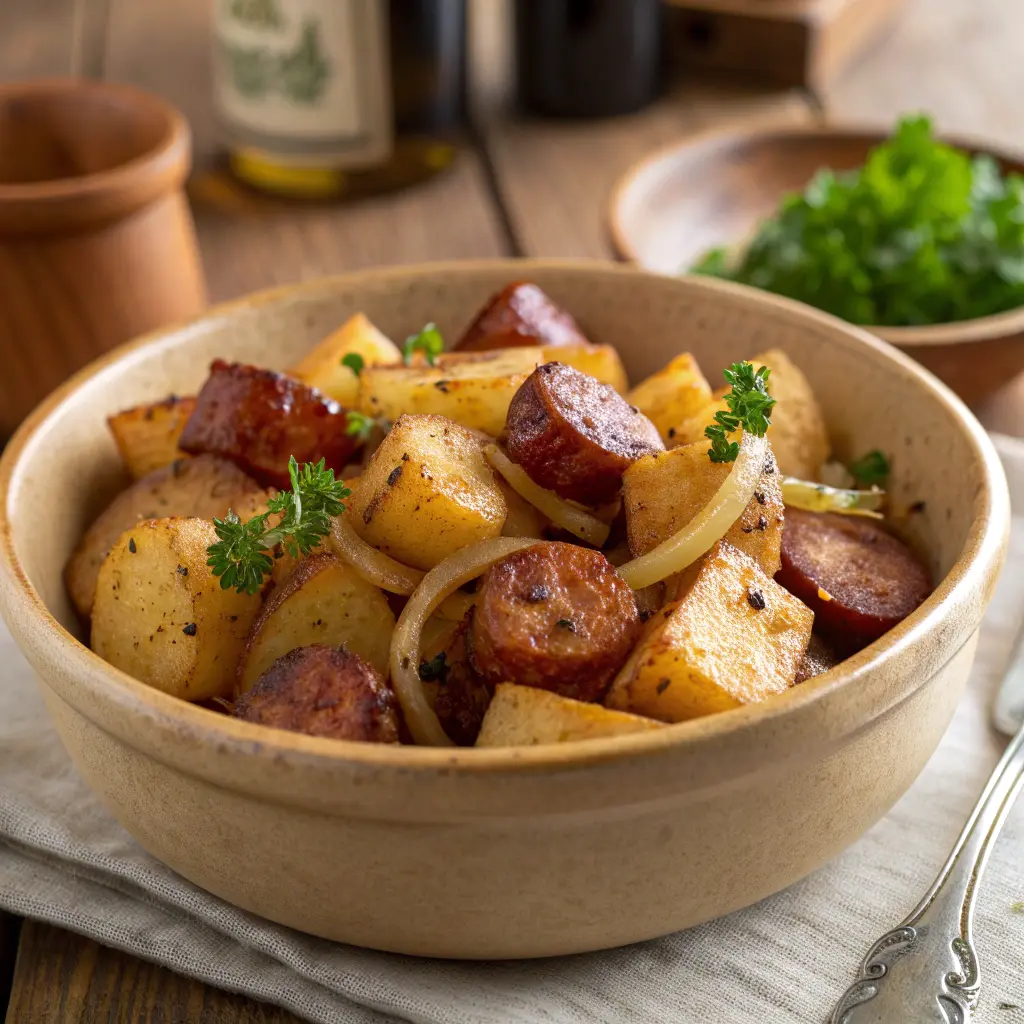 Quick potato and sausage dinner bowl