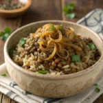 Traditional mujadara with caramelized onions