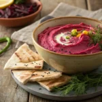 Zesty beet dip recipe in a serving bowl