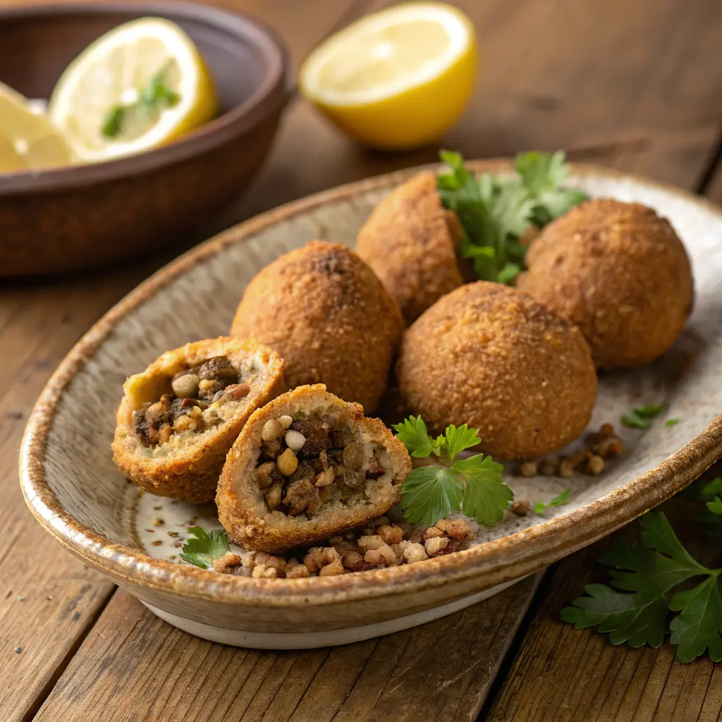 Lebanese kibbeh balls crispy and golden