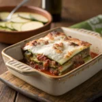 Keto lasagna layers with zucchini and melted cheese