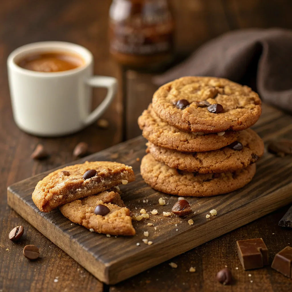 Brown Butter Coffee Toffee Cookies stack