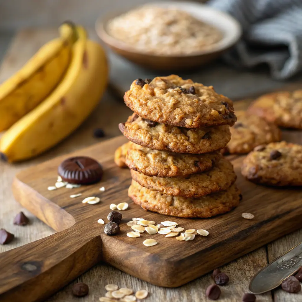 Soft banana bread cookies stack