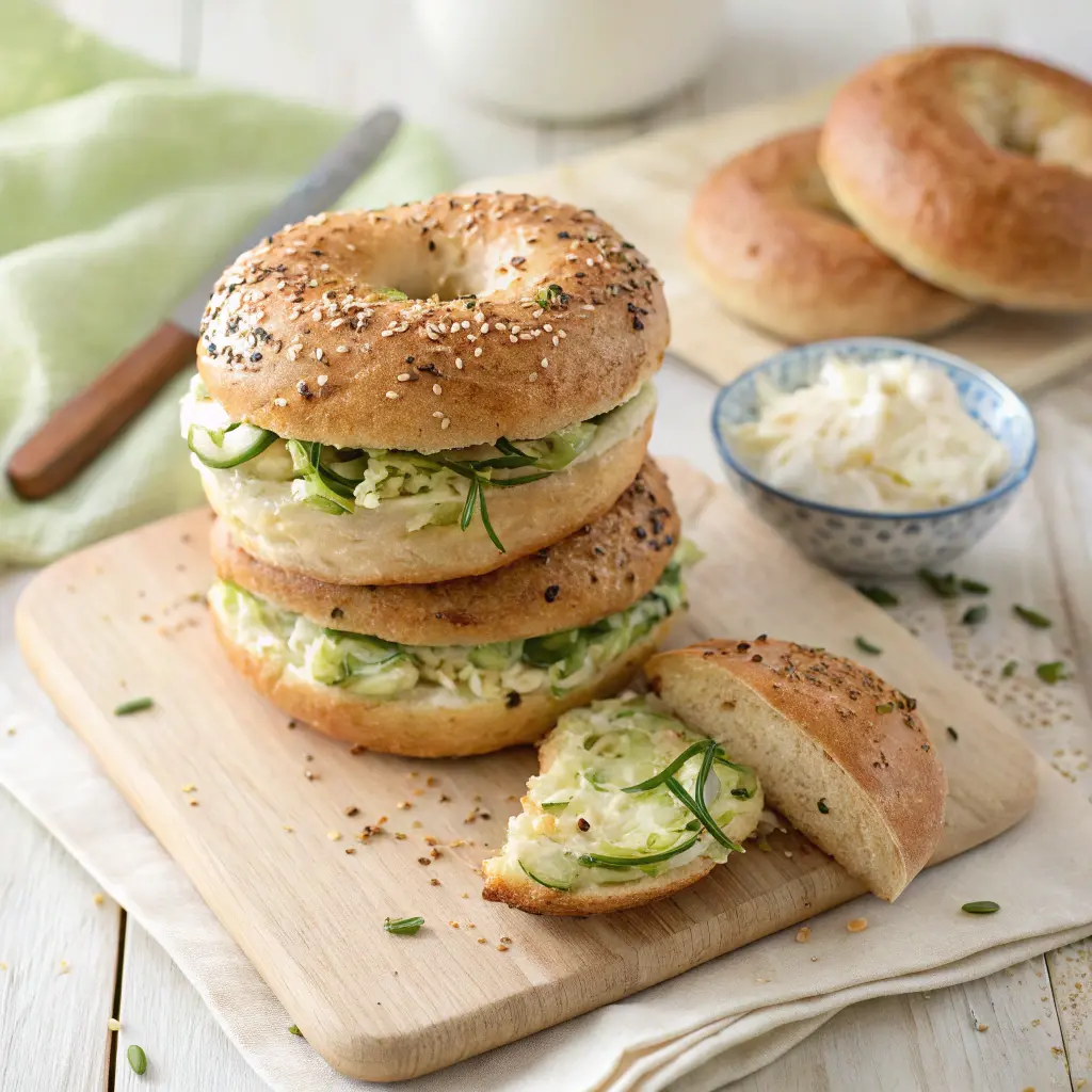 Stack of zucchini bagels with sesame seeds