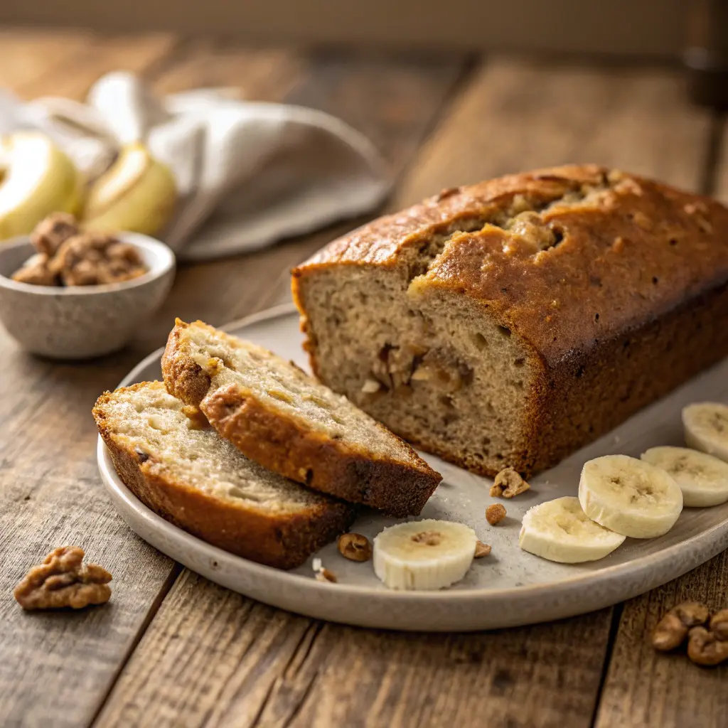 Vegan banana bread slice