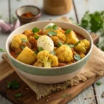 Close-up of Cauliflower, Egg & Potato Curry served in a bowl