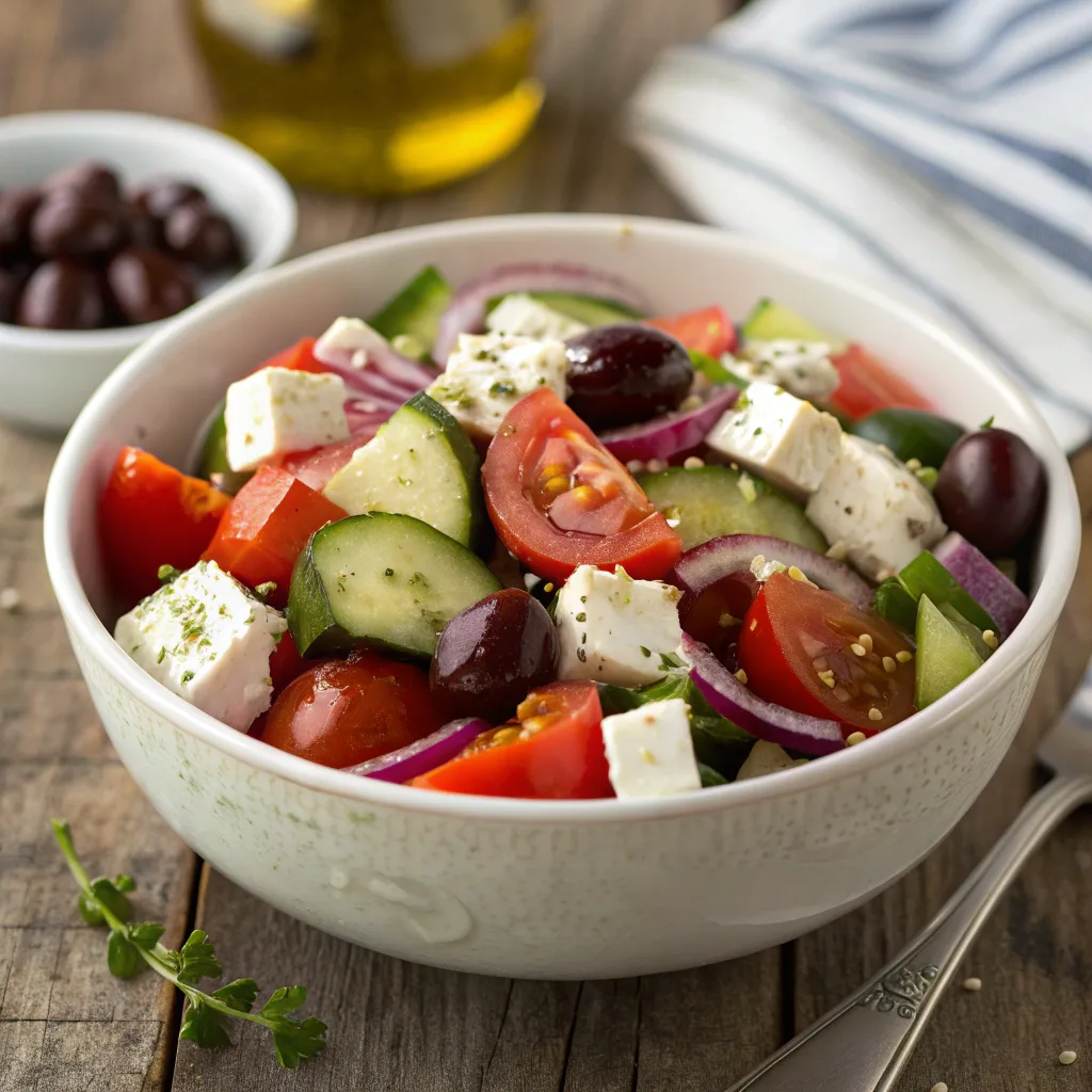 Fresh Greek salad with feta and olives