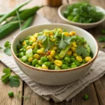 Fresh spring succotash with peas, corn, lima beans