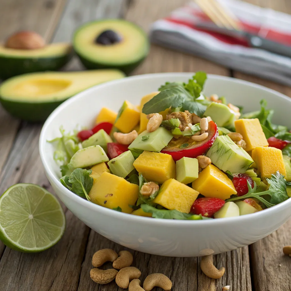 Mango salad with avocado and fresh greens
