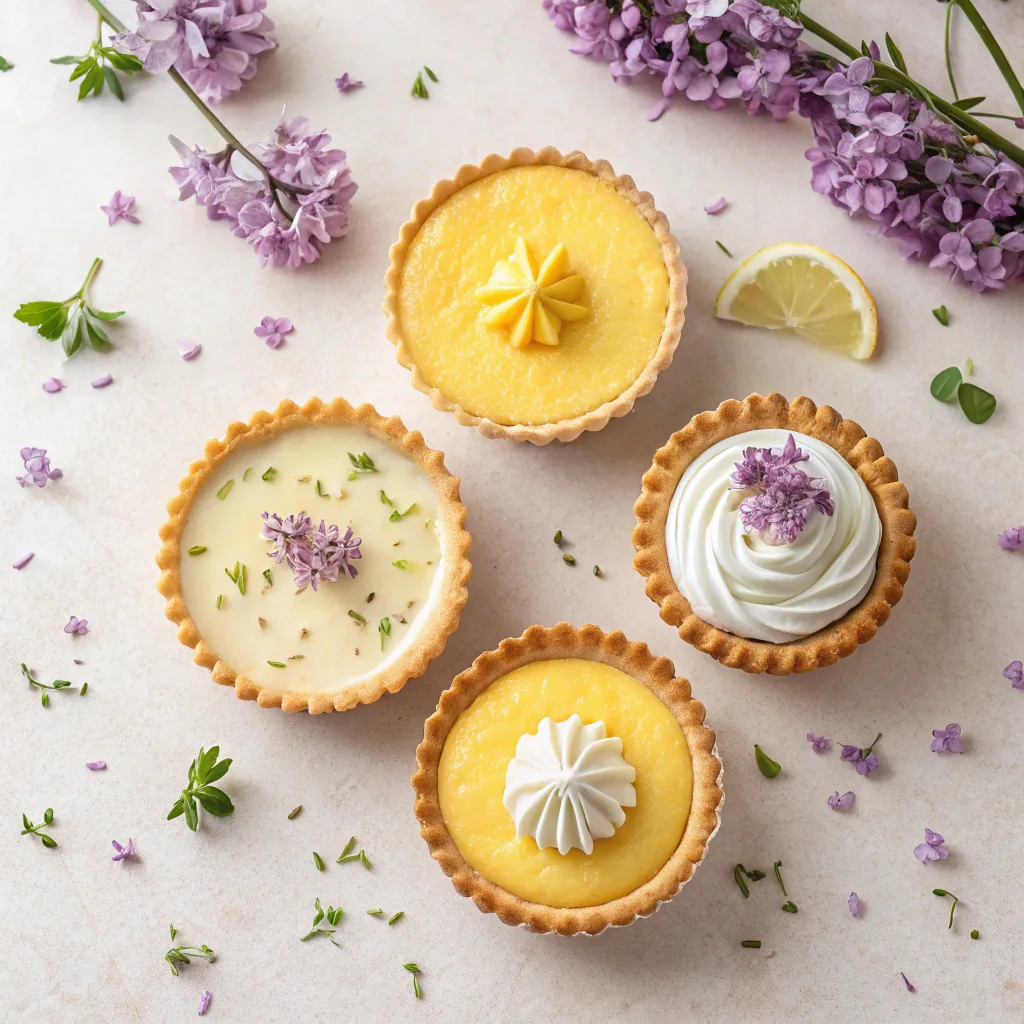 Variations of Mini Lemon Tart with Lilac Meringue