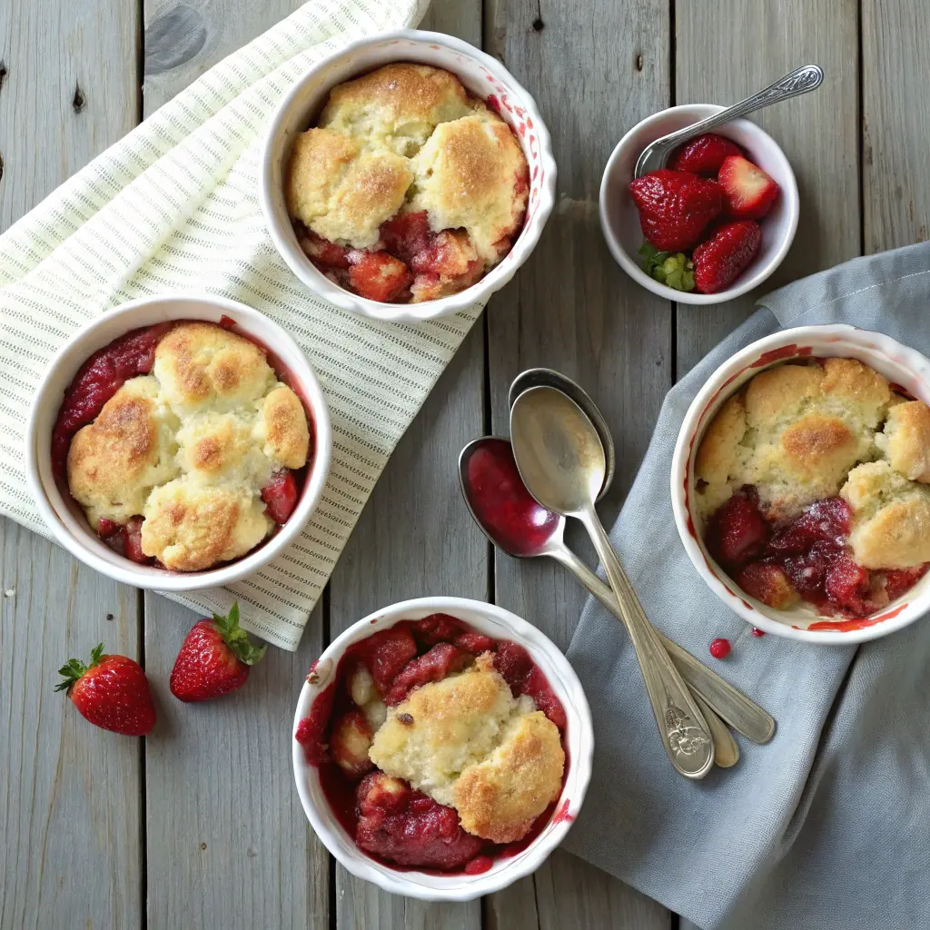 Variations of strawberry rhubarb cobbler