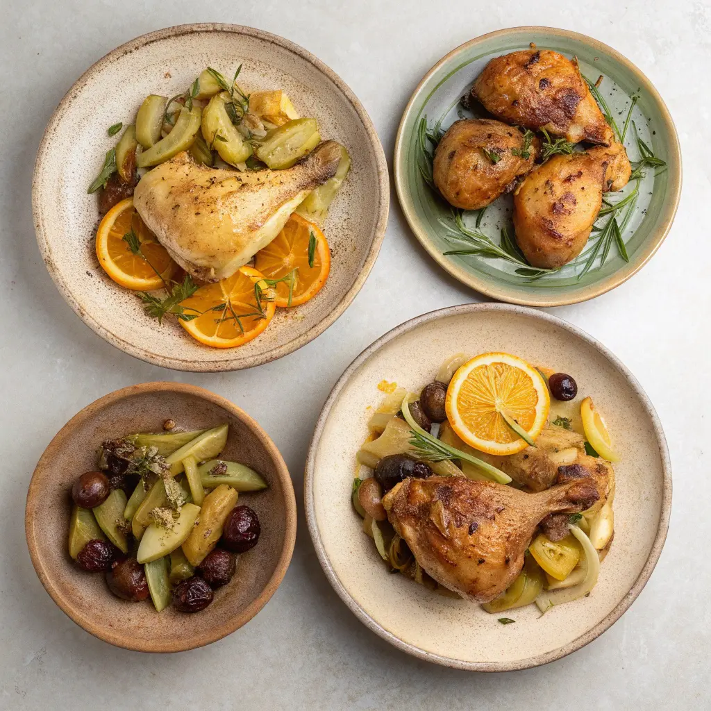 Variations of roasted chicken with fennel