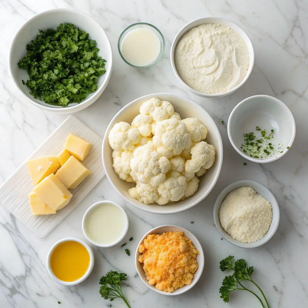 Ingredients for cauliflower cheese recipe